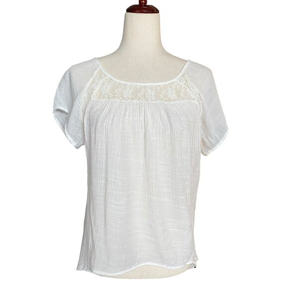 Vtg 00s Y2K 90s Sheer White Lace Neck Peasant Top Womens M Milkmaid Cottagecore - Picture 1 of 13